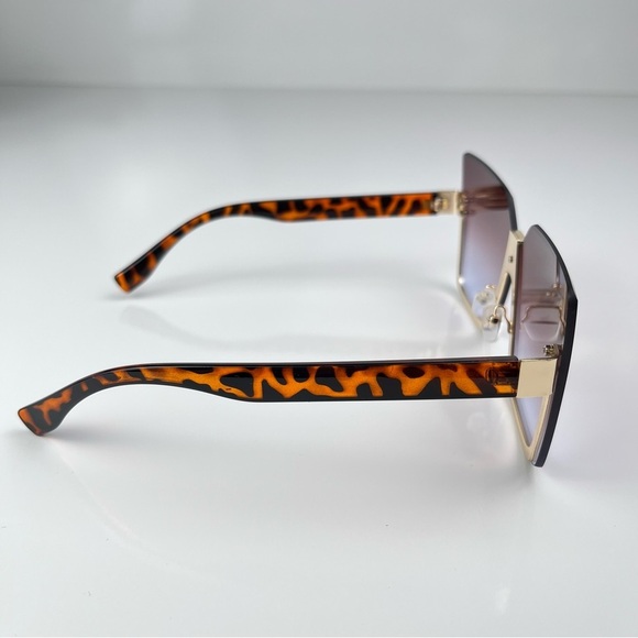 Women’s Fashion Square Rimless Sunglasses Cheetah/gold gray lenses - Picture 4 of 5